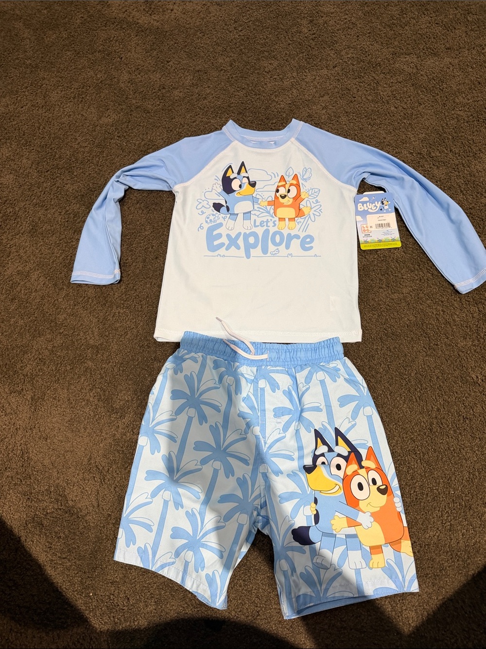 Bluey 'Let's Explore' Light Blue Kids Pajama Set Sz 5T